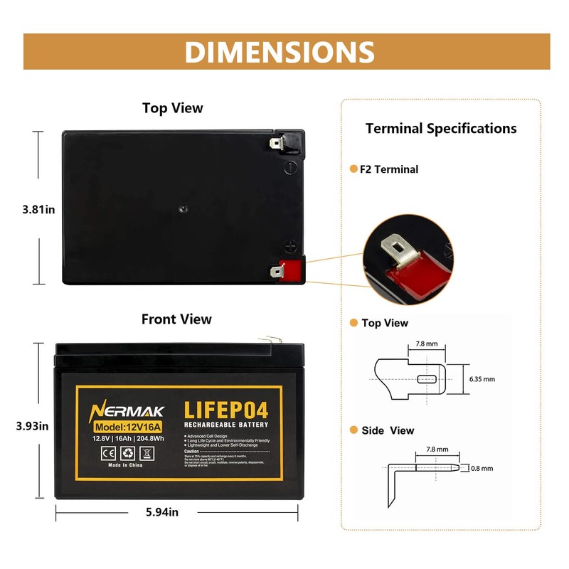NERMAK 12V 16Ah Lithium LiFePO4 Deep Cycle Battery, 2000+ Cycles