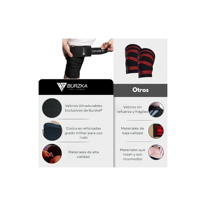 BURZKA Knee Wraps Rodilleras Venda Compresion Elastica Gym Profesionales Para