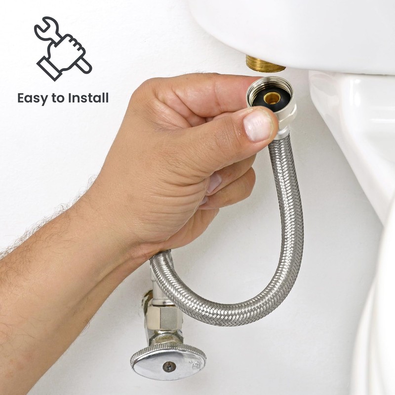HIGHCRAFT 12 Inch Flexible Toilet Water Supply Line Braided Stainless