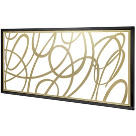 MyGift 44 x 21 Inch Large Black Framed Gold Tone Metal Abstract Laser Cut Panel Wall Art, Home Living Room Bathroom Bedroom Office Modern Minimalist Decor Accent