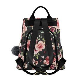 ALAZA Rose Flowers Floral Black Backpack Purse for Women Anti Theft Fashion Back Pack Shoulder Bag