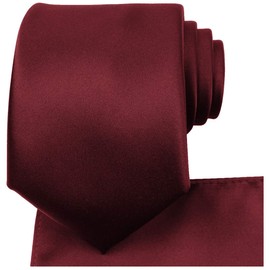 KissTies Burgundy Tie Set Satin Wedding Ties Necktie + Pocket Square