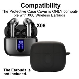 smaate Earbuds Case Compatible with TAGRY X08 Wireless Headphone, Silicon Protective Cover with keychain, with window for LED display, Black