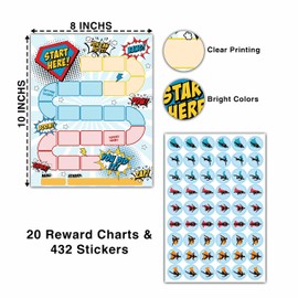 20 Superhero Reward Chart with 432 Round Stickers, Incentive Behavior Chart for Kids at Home Classroom, Kids Routine Daily Chore Sticker Chart-B12