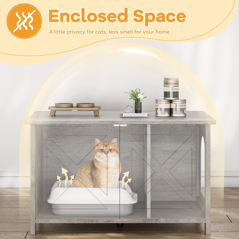 Shintenchi Cat Littler Box Enclosure, Litter Box Furniture Hidden with