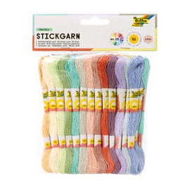 folia 23993 - Filo da ricamo pastello, 100% cotone, 52 dock da 8 m, in 26 colori assortiti, per ricamare, annodare e fai da te