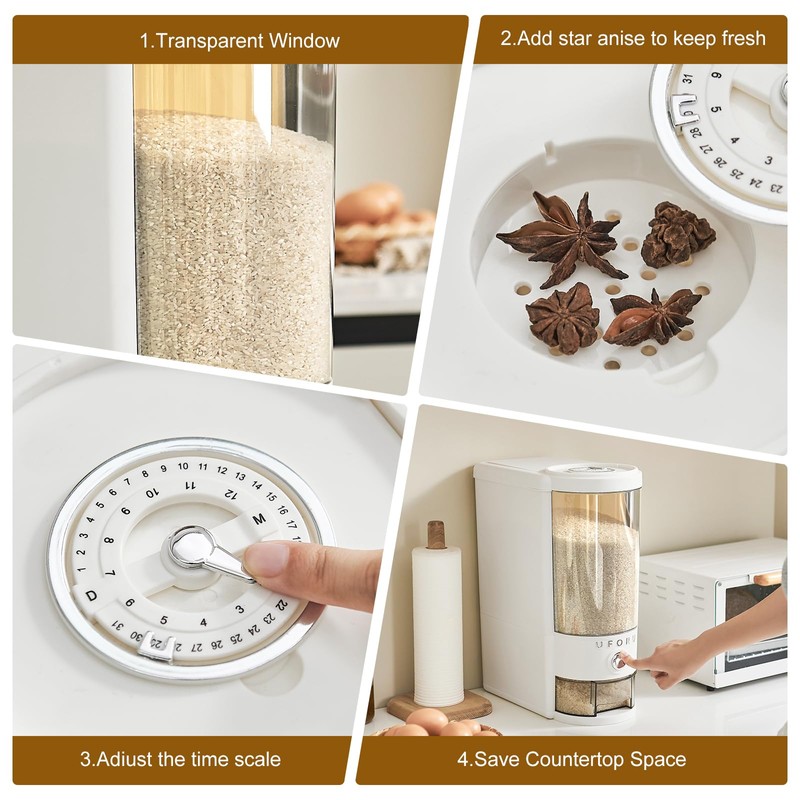 UFORU Rice Dispenser 20 lbs | Large Rice Storage Container