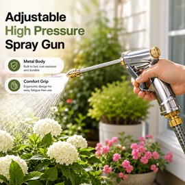 Adjustable High Pressure Garden Hose Nozzle Spray Gun for Watering Plants & Car Washing – Heavy Duty Metal Design with Multiple Spray Modes