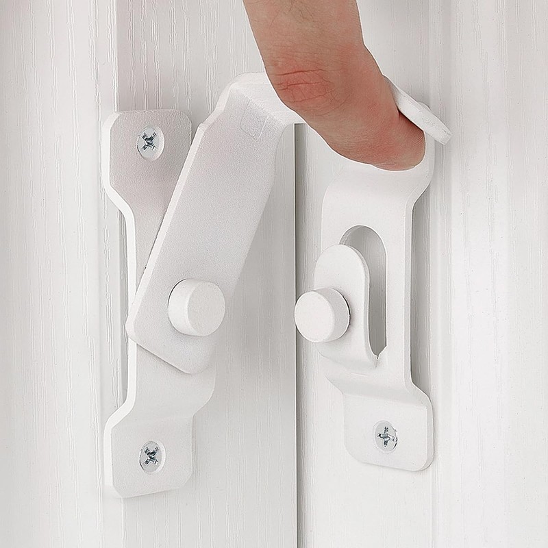 Wocoe 90 Degree Flip Door Sliding Latch, Matte White Stainless