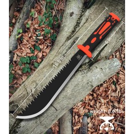 WICING Machete with Saw, 16.5 In Machetes for Bushcraft, Outdoor Hiking, Garden Cutting Trees and Yard Work, Ergonomic No-Slip Handle with Sheath
