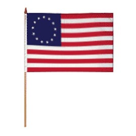 AES 12"x18" Wholesale Lot of 6 Historical Betsy Ross Stick Flag Wood Staff Premium Vivid Color and UV Fade Best Garden Outdor Decor Resistant Canvas Header and Polyester Material Flag