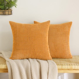 EMEMA Corduroy Granule Throw Pillow Covers Decorative Cushion Covers Square Soft Pellets Solid Pillowcase for Sofa Bedroom 18x18 Inch 2 Pieces Orange