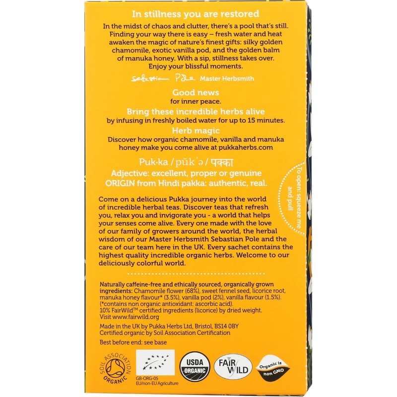 Pukka Organic Tea Bags, Chamomile, Vanilla & Manuka Honey Herbal