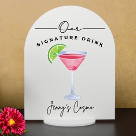 Signature Cocktail Sign Acrylic | Acrylic Wedding Bar Menu | Acrylic Bar Menu Sign | Acrylic Bar Sign | 10"H x 8"W White Dome Acrylic Signature Drink Sign