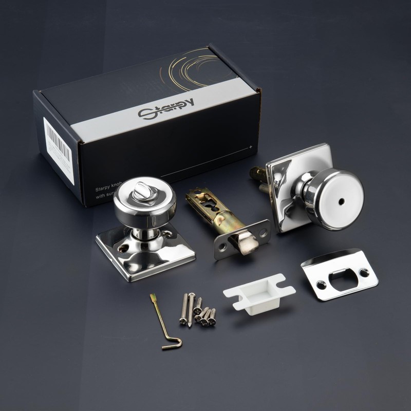 STARPY Polished Chrome Door Knobs with Square Rosette, Pismo Door