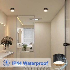 Klighten LED 18 W surface-mounted spotlight, round ceiling spotlights, surface-mounted ceiling light, black, flat aluminium and acrylic, surface-mounted light, warm white 3000 K, surface-mounted light