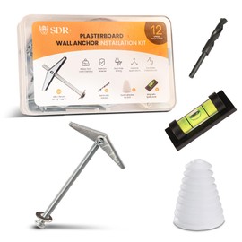 Plasterboard Cavity Fixings Complete Installation Kit | 12 Heavy Duty Spring Toggle Sets (M5 x 75mm) | 16mm Drill Bit | Drill Dust Collector | Magnetic Level |