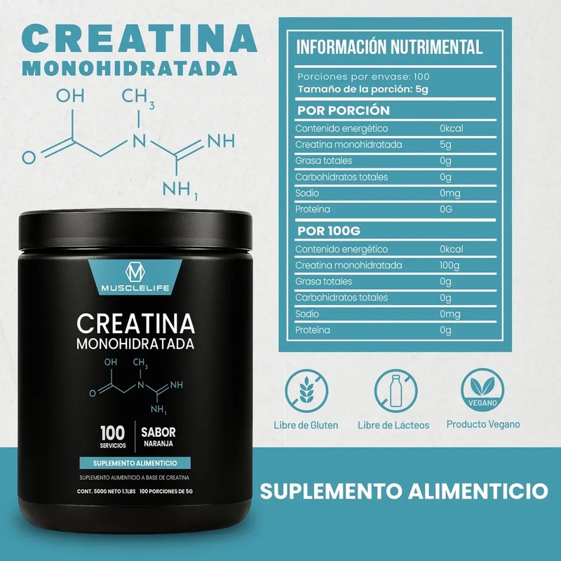 Suplemento Creatina Monohidratada Muscle Life 500g 100servis