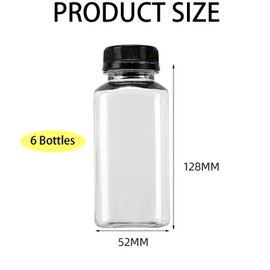 QXCFTW 6 PCS Juice Bottles,250ml Plastic Bottles, Plastic Bottles With Lids, Ideal for Milk, Empty Reusable Bottles for Mini Fridge, Juice, and Other Beverages