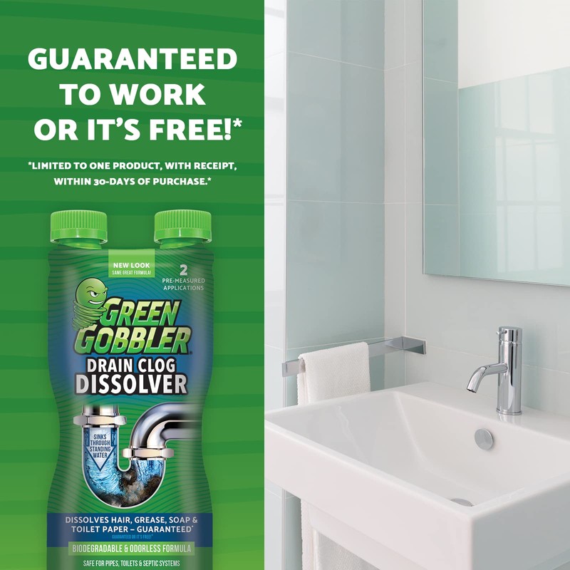 Green Gobbler Liquid Hair Drain Clog Remover, For Toilets, Sinks,