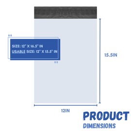 EZONE Poly Mailer Bag (12x15.5in,10pk) Package Bags, Strong Self-Sealing Shipping Bags for Clothes, Small Business & Accessories Tear Resistant Waterproof Envelopes Poly Bag (#5 (12x15.5in), 10, Pack)