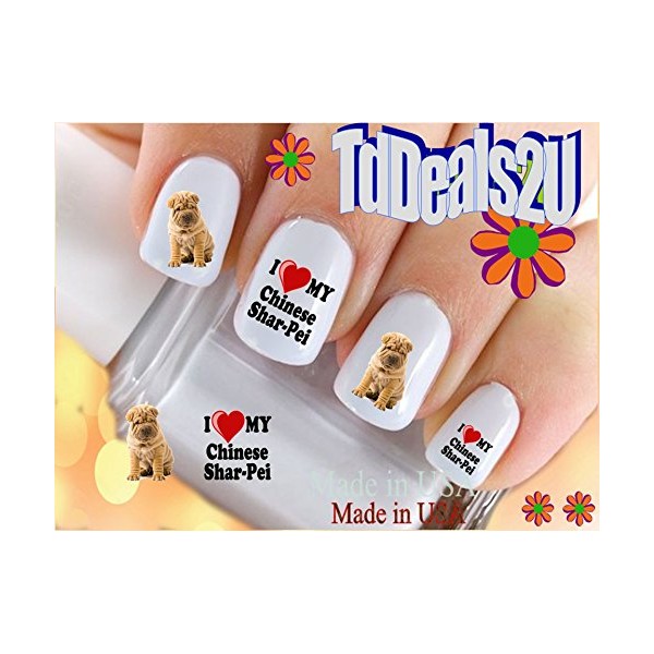 Dog Breed - Shar Pei I Love my Chinese Shar Pei Nail Decals - WaterSlide Nail Art Decals - Highest Quality! Made in USA