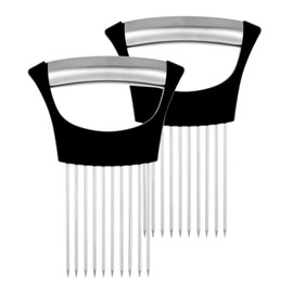 BOHUIZ 2 Pcs Stainless Steel Onion Holder, Kitchen Hand Onion Slicer Potato Slicer Kitchen Gadgets Vegetable Chopper for Cutting Vegetables Fruits Avocados Meat