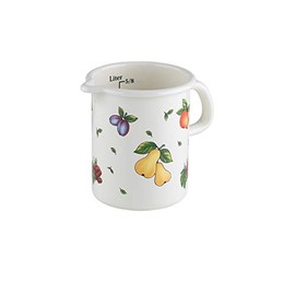 Riess, 0338-068, Kitchen Measure 10 1,0 L, Country - Fruit Garden, Diameter 10 cm, Height 14,8 cm, Capacity 1,0 Litre, Enamel, White with Fruit Decoration, Induction