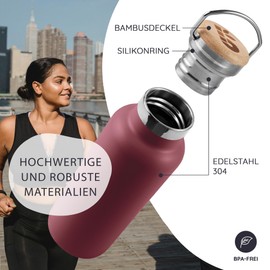 Bambaw Thermal Flask 1.L Red Bottle, Stainless Steel Drinking Bottle, Large Water Bottle, 1 Litre Thermos Flask - Cherry Red