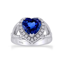 AFFY 14k White Gold Over Sterling Silver Mutli Shape Cubic Zirconia & Simulated Sapphire Cross Over Heart Ring 1.50 CT Size 6.5