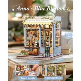 CUTEBEE Book Nook Kit - DIY Dollhouses Miniature House Build Yourself for Adults, 3D Puzzle Bookend Creative Set Bookshelf Decoration Kit Gift (Anna's Blue Blossom)