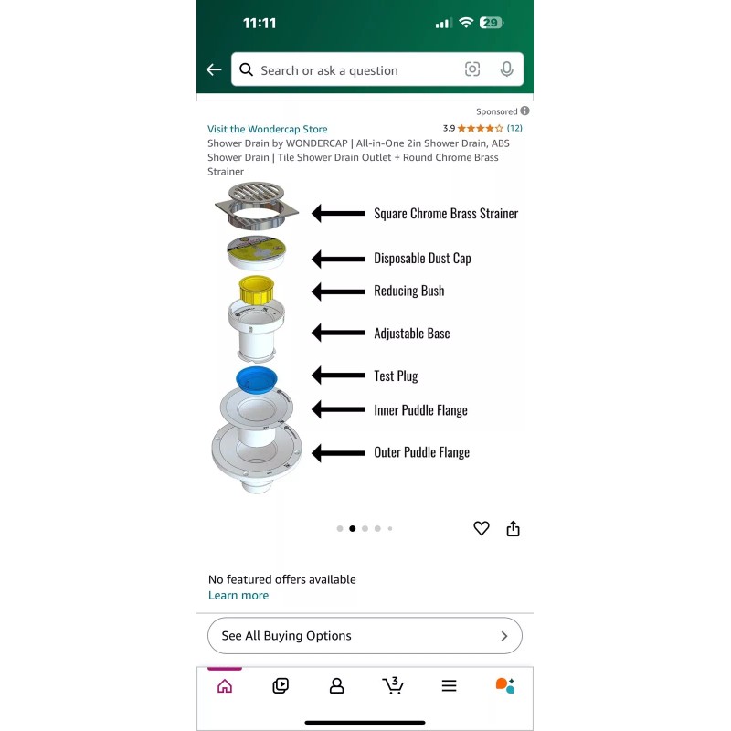 White WONDERCAP | All-in-One 2in Shower Drain, ABS Shower Drain