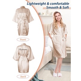 5 Pcs Kimono Robe for Bridesmaid Bride Women Wedding Party Getting Ready Short Robe Bride Robe Embroidered Bridal Party Robes (White, Champagne, Large)