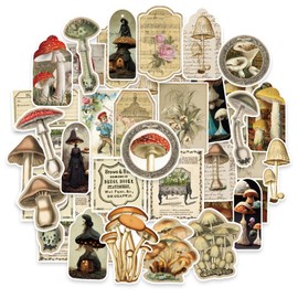 Vintage Mushroom Stickers 60 Pcs, Large Witchy Aesthetic Mushroom Decor for Adults Teens, Mushroom Decal for Scrapbook, Junk Journal, Bullet Journal, Card Making, DIY Crafts