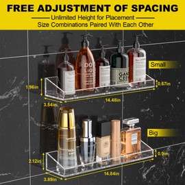 KSacry Acrylic Floating Shelves 2 PCS, 15" Acrylic Shelves for Wall, Waterproof Acrylic Shower Shelves for Bathroom, Kids Bookshelf for Display,Wall Mounted for Bedroom, Living Room,Kitchen