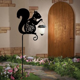 Metal Squirrel Garden Stake,Hokfirm,Solar Lights Outdoor Garden Solar-Powered with Lantern-Outdoor Waterproof Pathway and Garden Decorations (Black Squirrel)