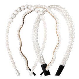 3 Pcs Pearls Fashion Headbands, White Pearl Rhinestones Sparkly Beaded Hairbands Faux Pearl Rhinestones Hairbands Bridal Hair Hoop Party Wedding Hair Accessories for Women Girls