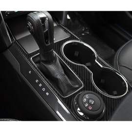 SUNJIKA Compatible with 4PCS Carbon Fiber Center Console Water Cup Holder Gear Shifter Box Panel Cover Decoration Accessories for Ford Explorer 2014 2015 2016 2017 2018 (Black)