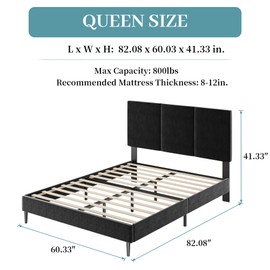 IOILORI Queen Bed Frame with Headboard, Vertical Channel Tufted, Heavy Duty Bed Frame Queen Size, No Box Spring Needed, Easy Assembly (Black, Queen)