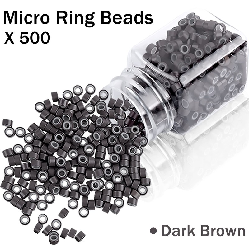 Duufin Hair Extensions Tools Kit 500 Pcs Dark Brown Micro