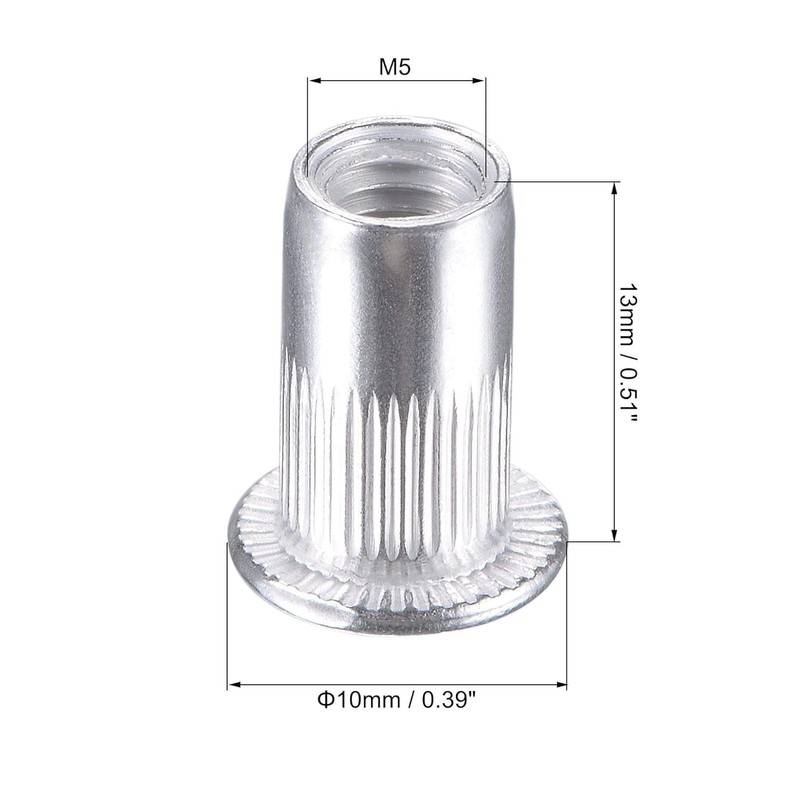 TA-VIGOR 100Pcs M5 Rivet Nuts, Aluminium Alloy Knurled Flat Head
