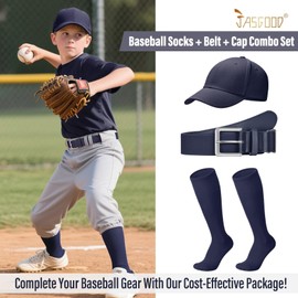 JASGOOD Baseball Socks and Belt with Cap Combo Set Breathable Softball Socks Elastic Belt with Baseball Cap for Youth Adult