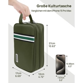 Carttiya Kulturbeutel Herren Reise Kosmetiktasche Wasserabweisende Waschtasche Toilettentasche Makeup Cosmetic Bag Waschbeutel Großer Stauraum Kulturtaschen Toiletry Bag (Grün, 5.51L)