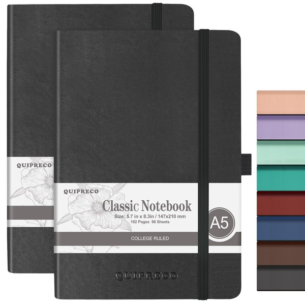 Notebook A5 Lined Hardback 2 Pack - Thick Journal Notpad
