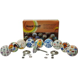 Royal Kraft Vintage Multicolor Printed Ceramic Pull Knobs for Kitchen Cabinet, Door & Drawer, Wardrobe, Cupboard (Set of 10) Sknob012