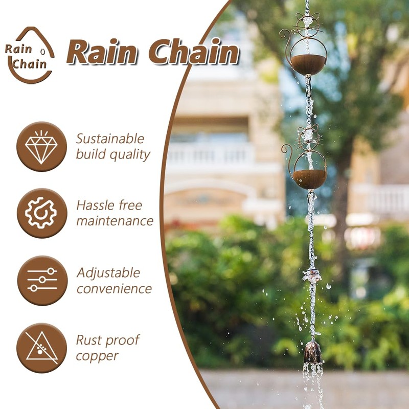 giole 10.53ft Rain Chain for Outside, Rain Chain with 10