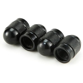 Black Dome Aluminum Tire Valve Stem Caps with Neoprene O-Ring - Set of Four - Universal, Fits All Vehicles and Bicycles
