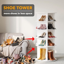 SpaceAid Rotating Shoe Rack 5 Tier Organizer, High Bottom Design Shoe Tower Spinning Storage Lazy Susan, Revolving Rack 360, Closet Handbag Display Rotate Organizers (White)