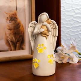 Elegondrar Cat Memorial Gifts, Angel Holding Cat Figurines, Cat Angel Statues, Loss of Cat Sympathy Gift for Cat Lovers, 6 INCH
