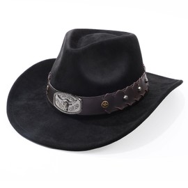 SANSTHS Cowboy Cowgirl Hats for Men Women Suede Hat Wide Brim Felt Hats Western Leather Cowboy Hats for Lover